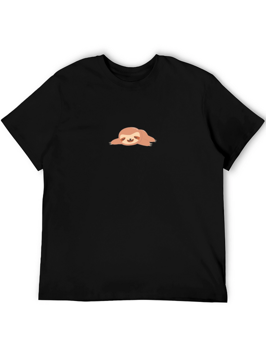 Relaxed Sloth Graphic Tee - Black Crew Neck