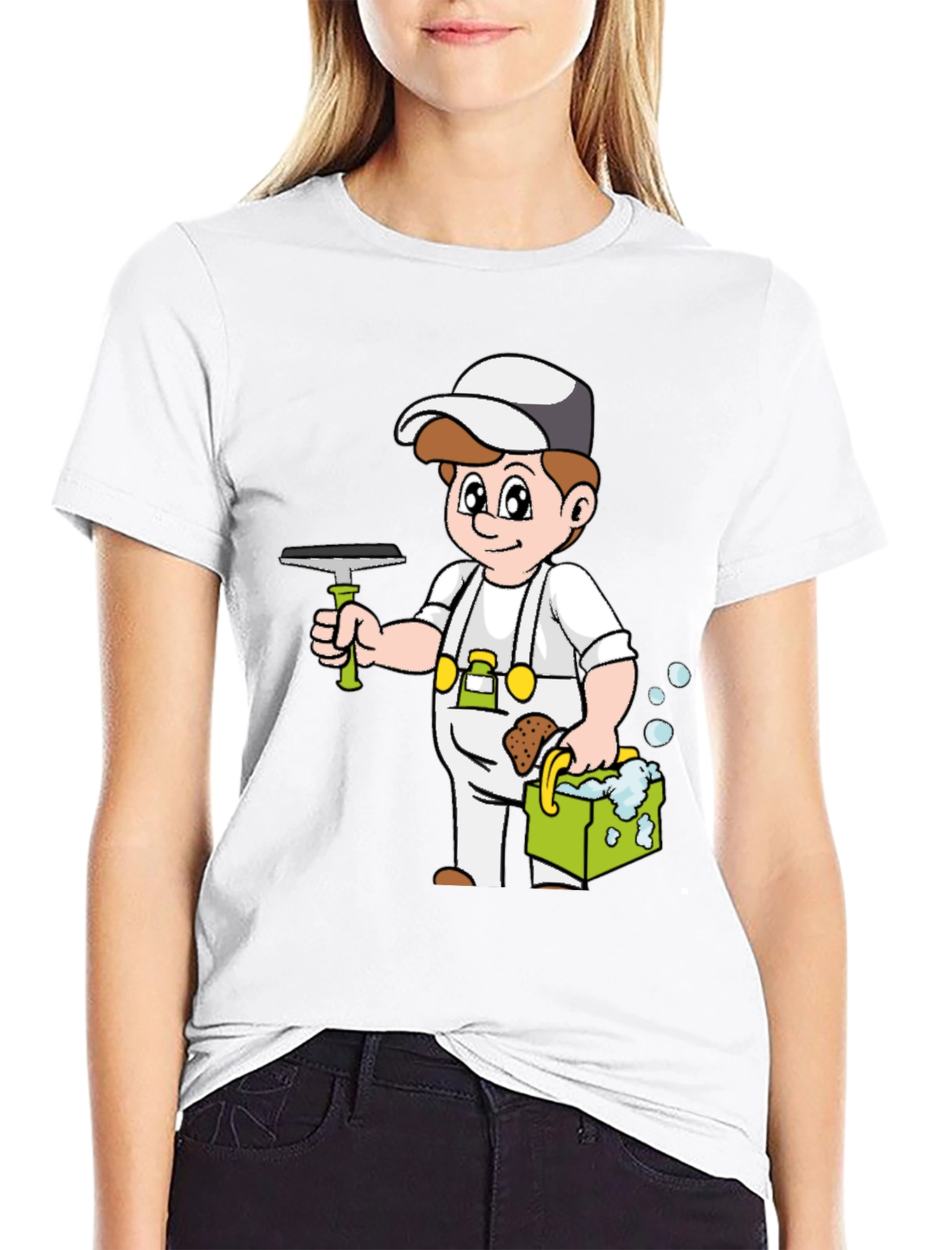 Cartoon Window Cleaner T-Shirt Black