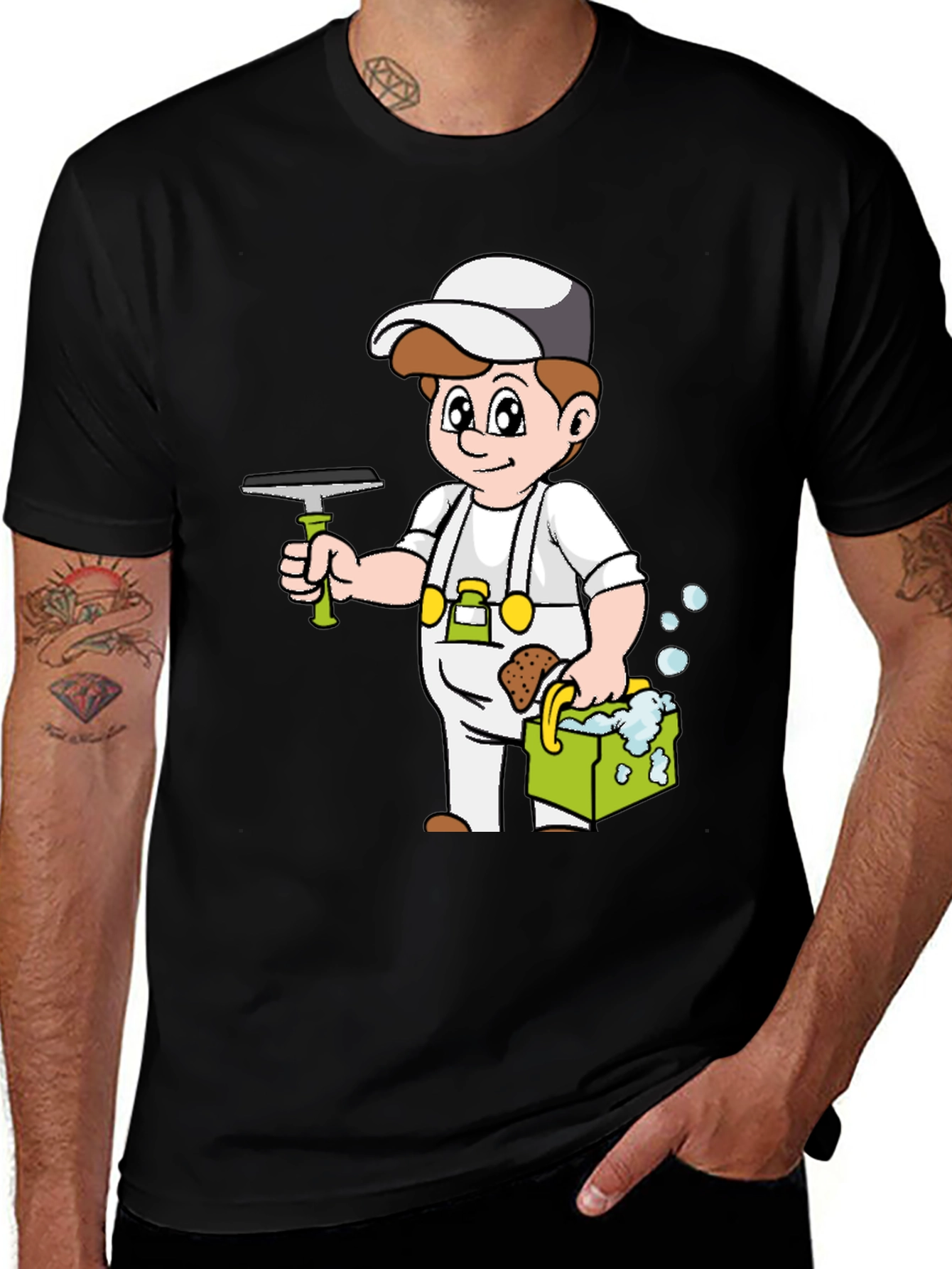Cartoon Window Cleaner T-Shirt Black
