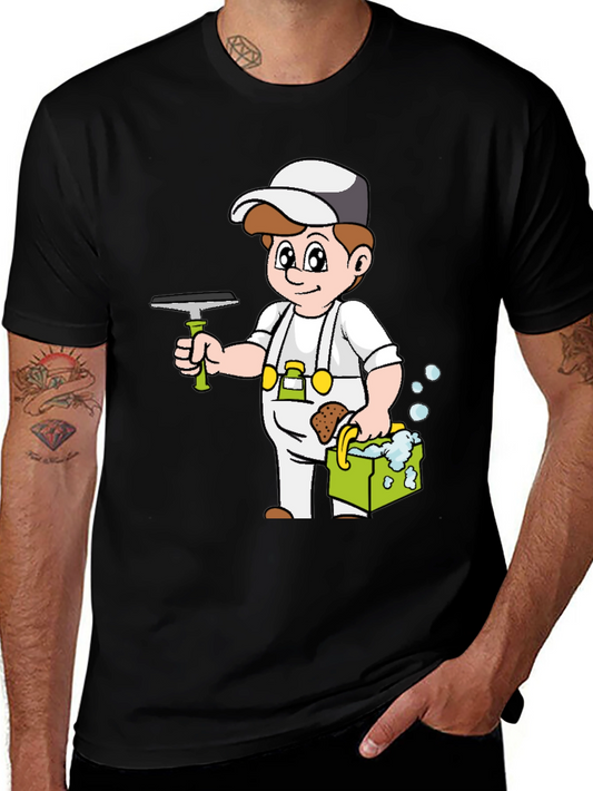 Cartoon Window Cleaner T-Shirt Black