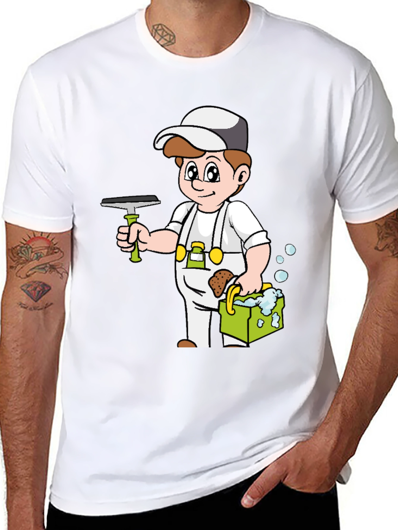 Cartoon Window Cleaner T-Shirt Black