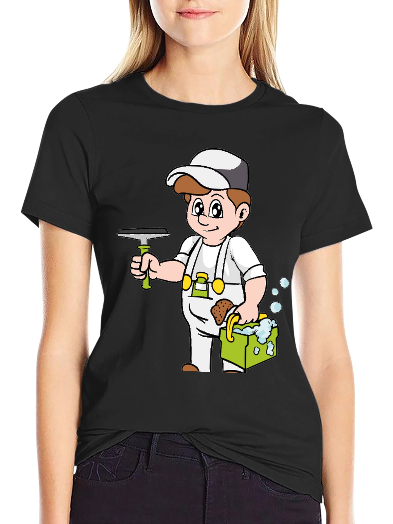 Cartoon Window Cleaner T-Shirt Black