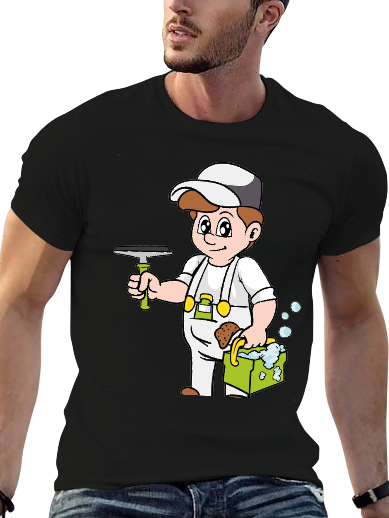 Cartoon Window Cleaner T-Shirt Black