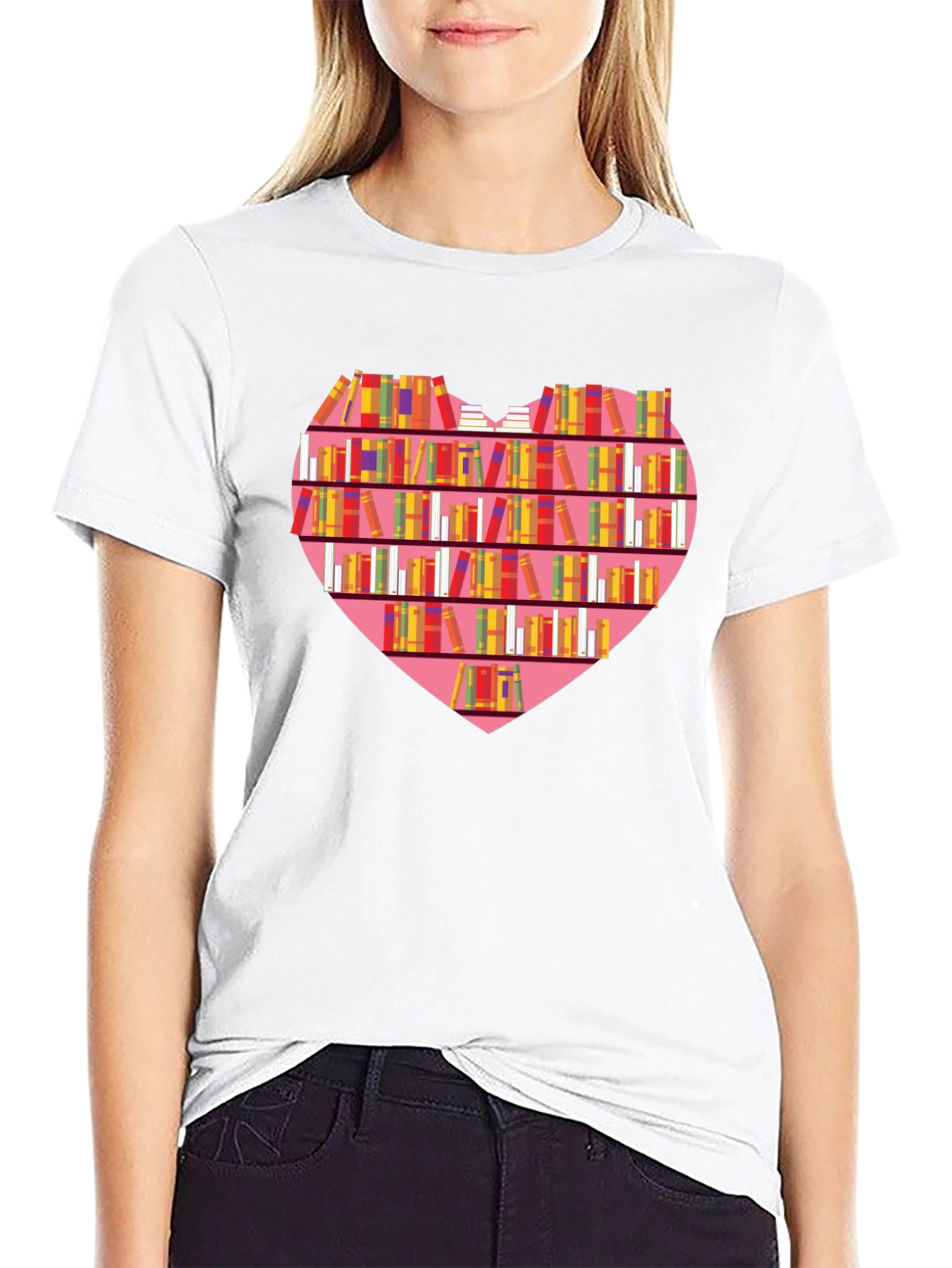 Heart Bookshelf Graphic T-Shirt
