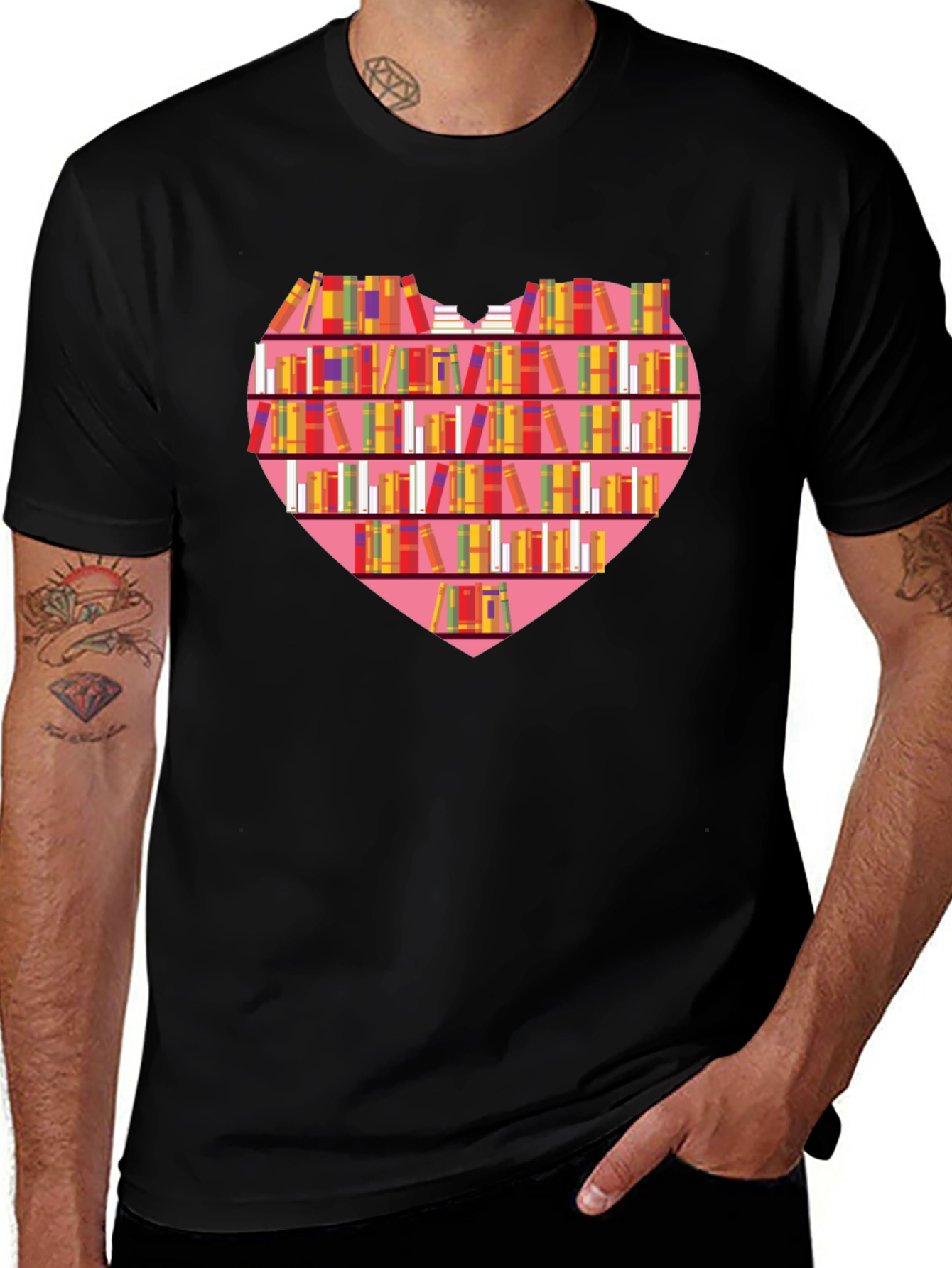 Heart Bookshelf Graphic T-Shirt