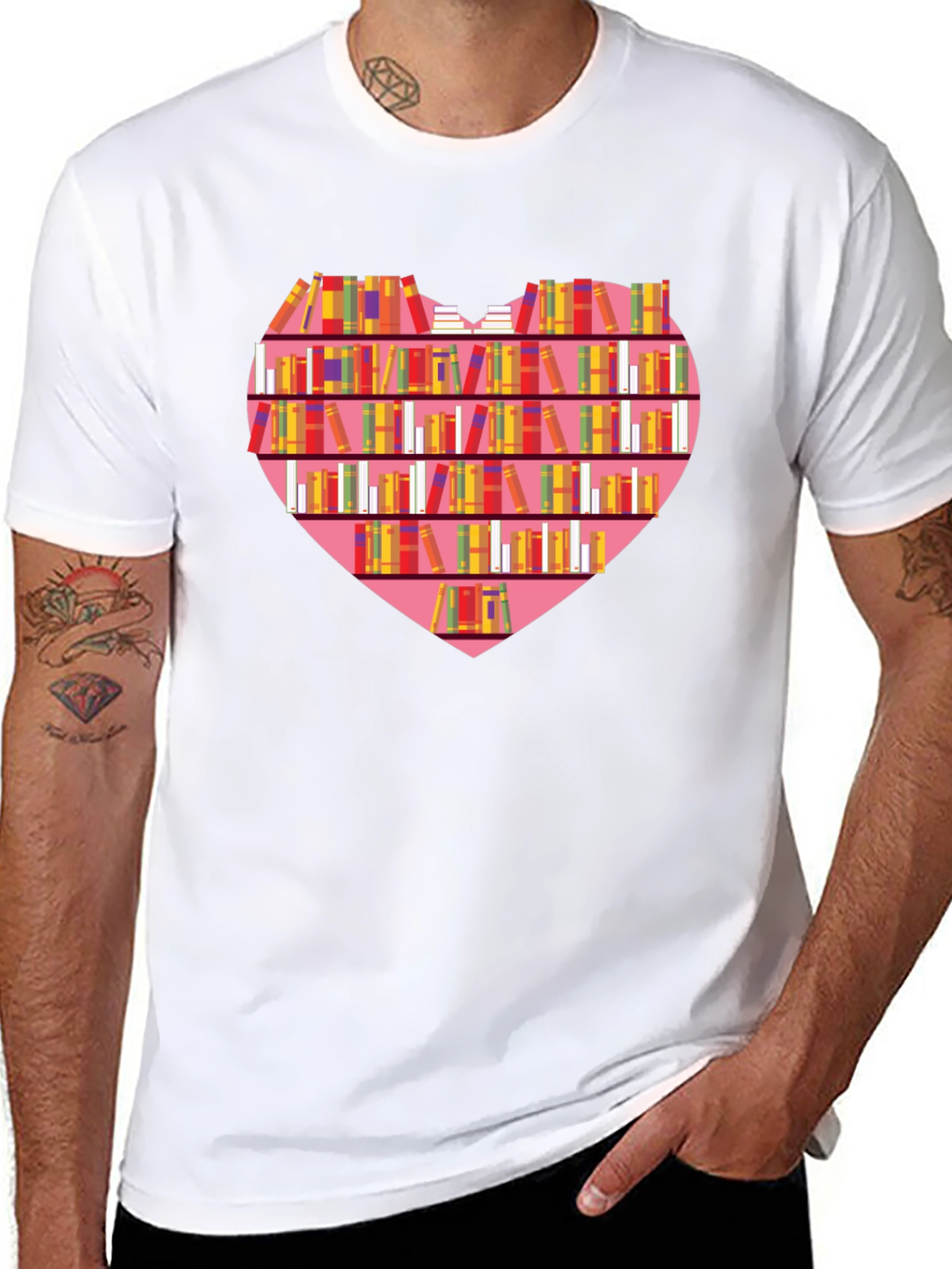 Heart Bookshelf Graphic T-Shirt
