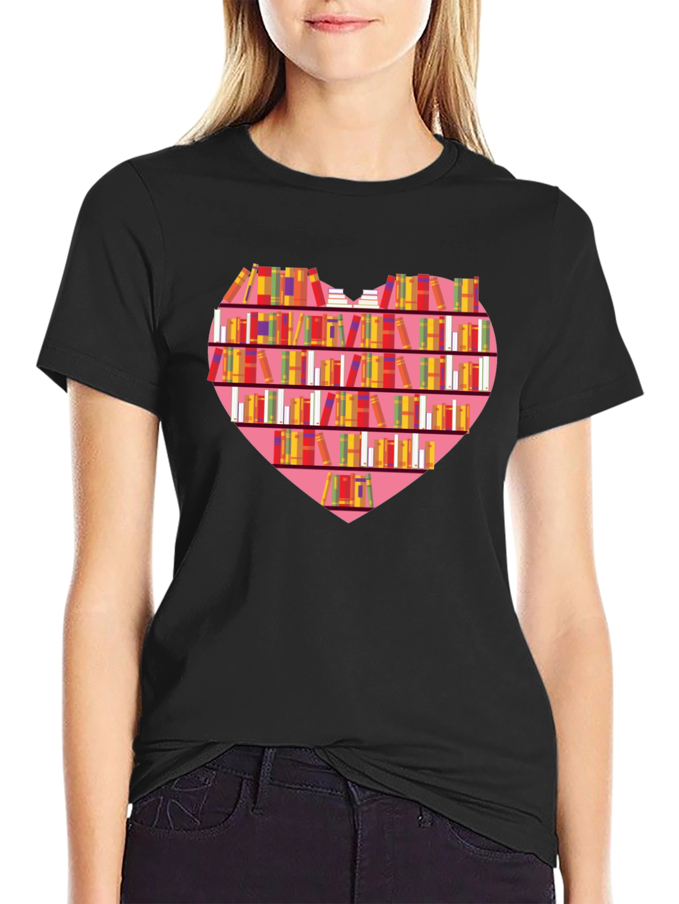 Heart Bookshelf Graphic T-Shirt