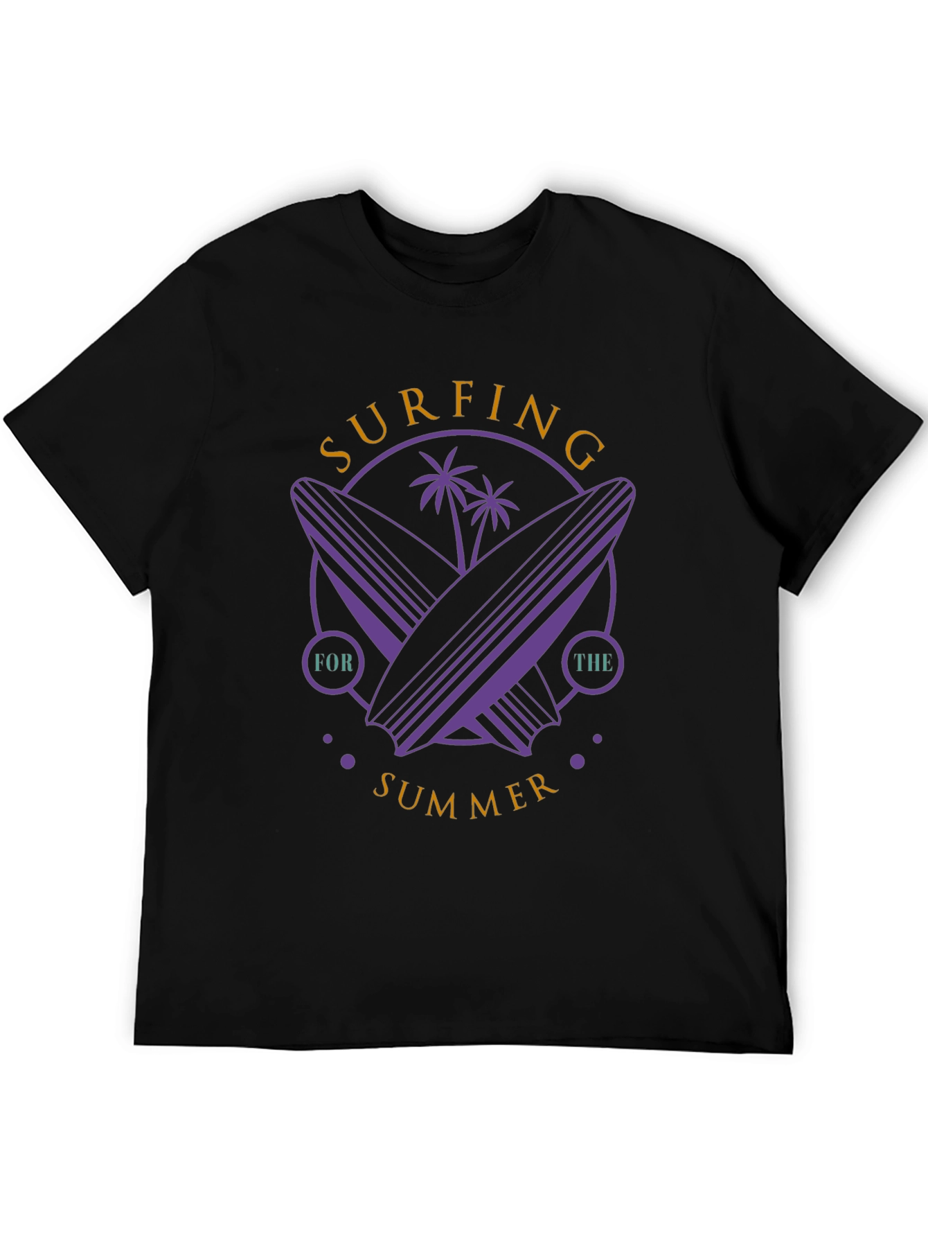 Surfing Summer Graphic Tee - Black Cotton Comfort