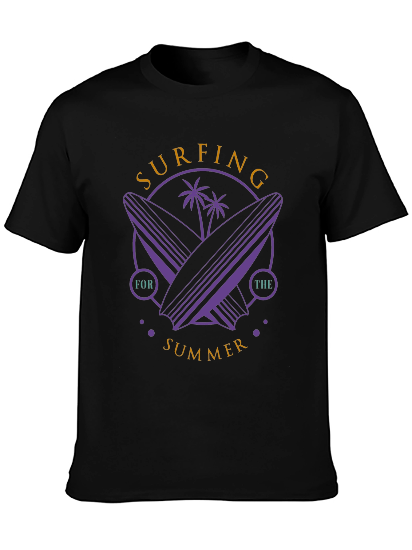Surfing Summer Graphic Tee - Black Cotton Comfort