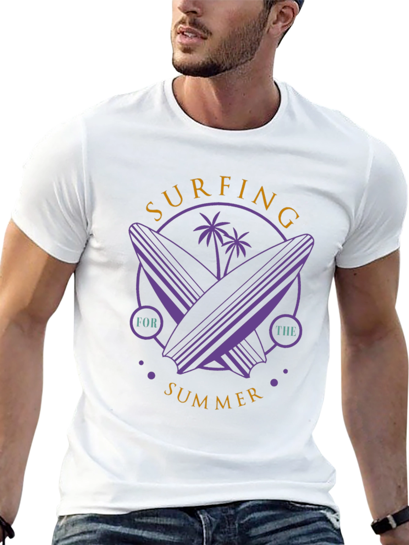 Surfing Summer Graphic Tee - Black Cotton Comfort