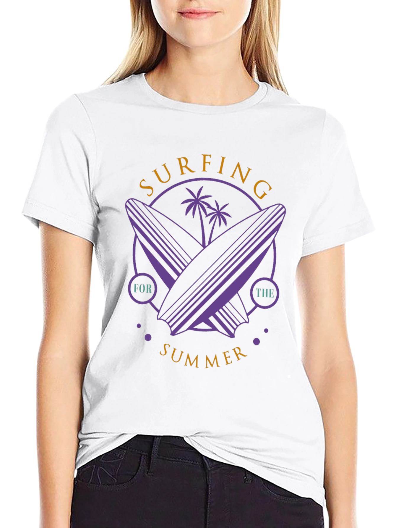 Surfing Summer Graphic Tee - Black Cotton Comfort