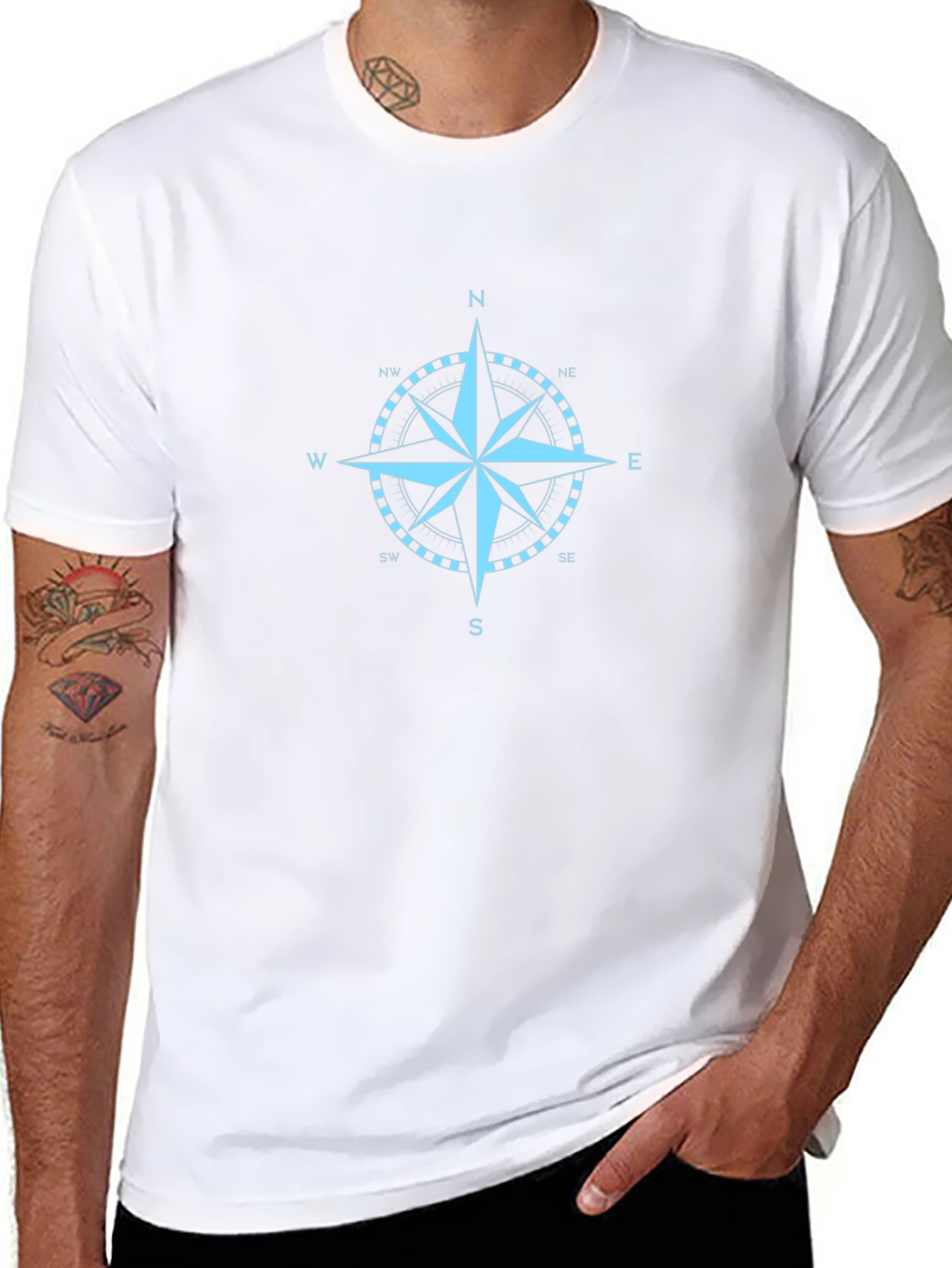 Nautical Compass Rose Graphic Tee - Black Cotton T-Shirt