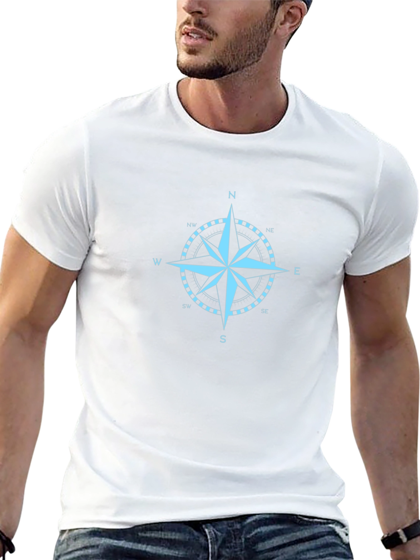 Nautical Compass Rose Graphic Tee - Black Cotton T-Shirt