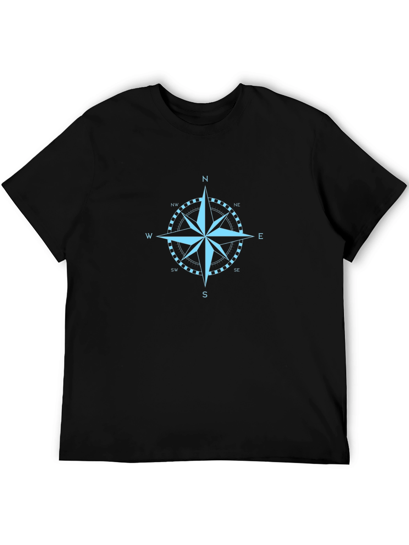 Nautical Compass Rose Graphic Tee - Black Cotton T-Shirt