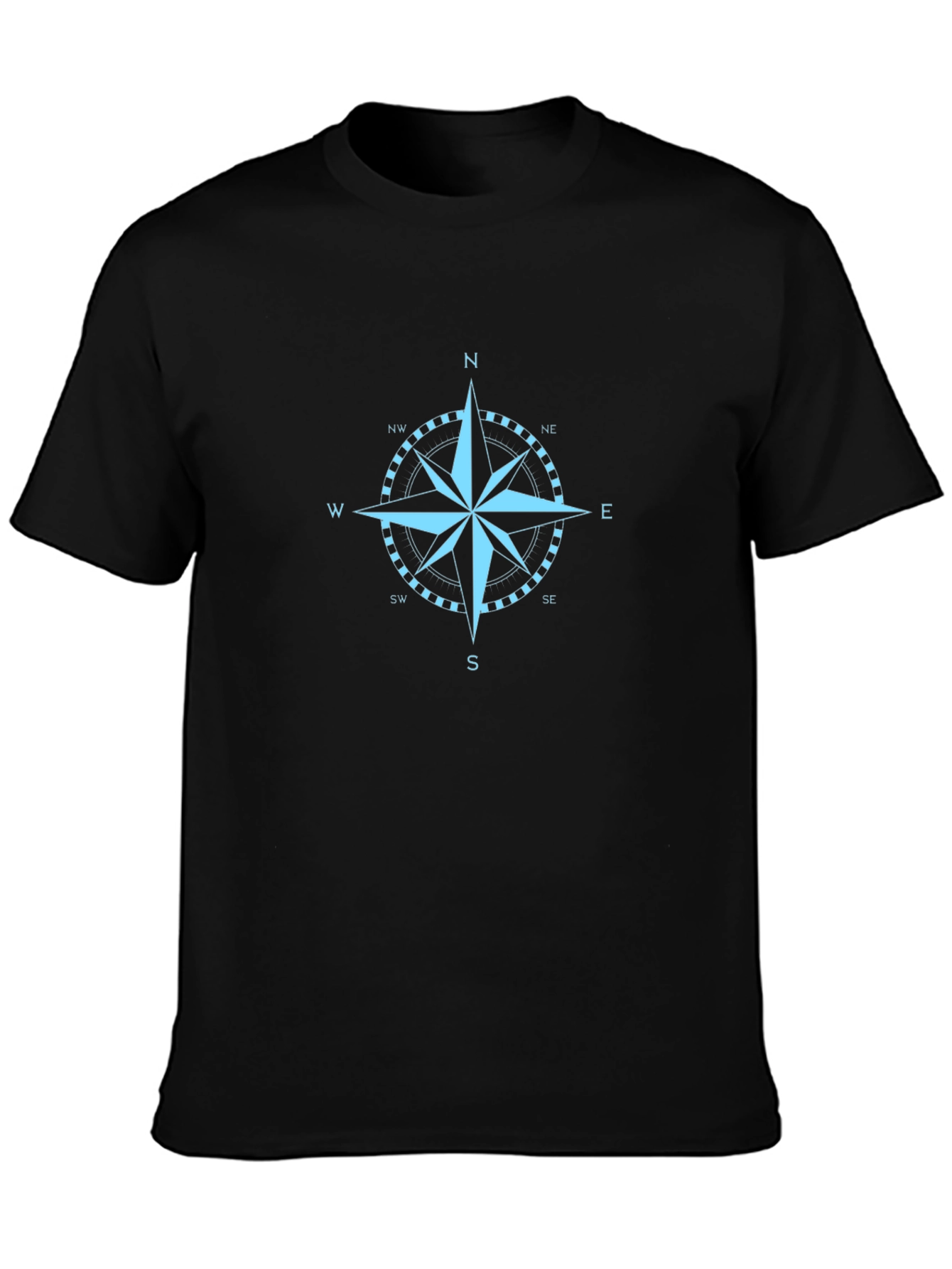Nautical Compass Rose Graphic Tee - Black Cotton T-Shirt
