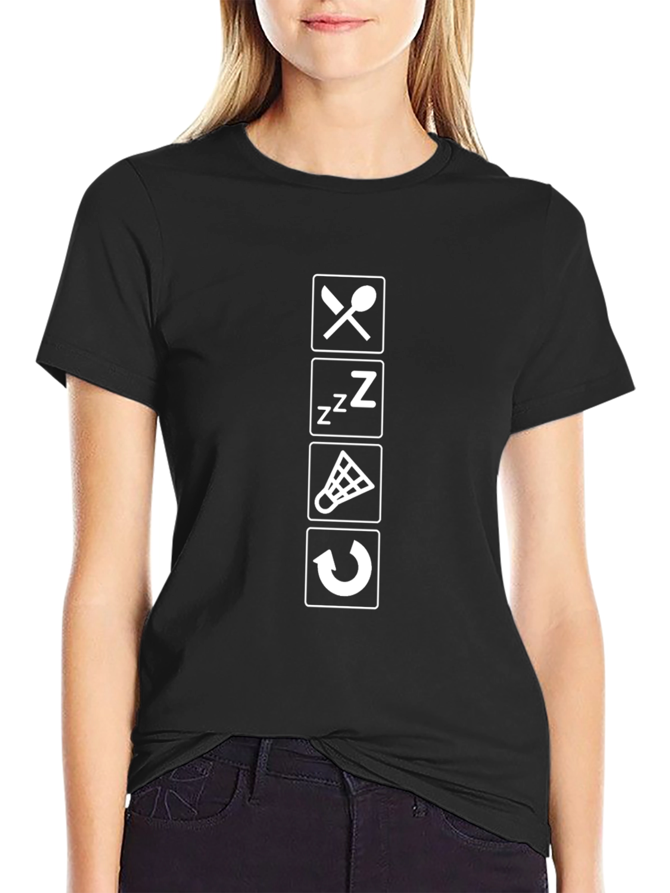 Eat Sleep Badminton Repeat Black T-Shirt