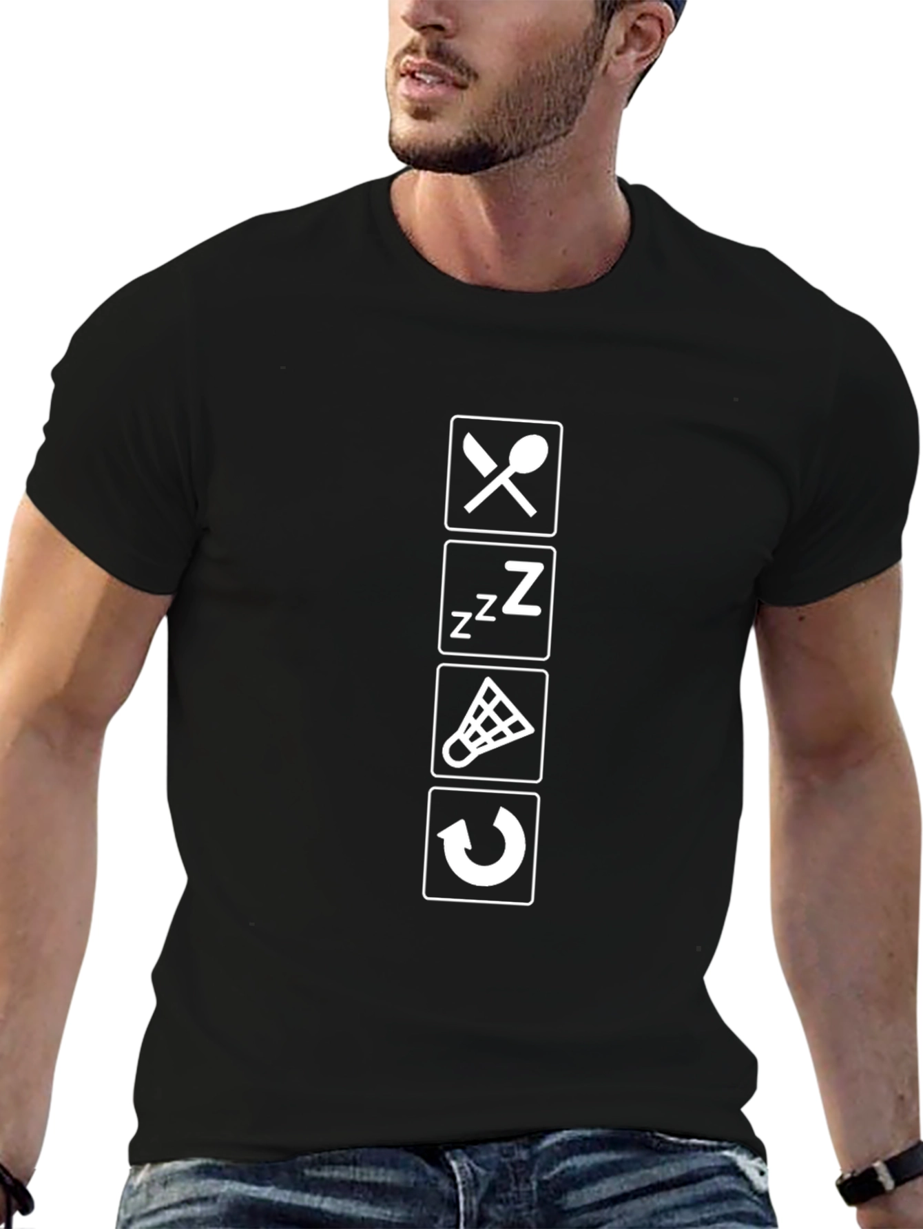 Eat Sleep Badminton Repeat Black T-Shirt