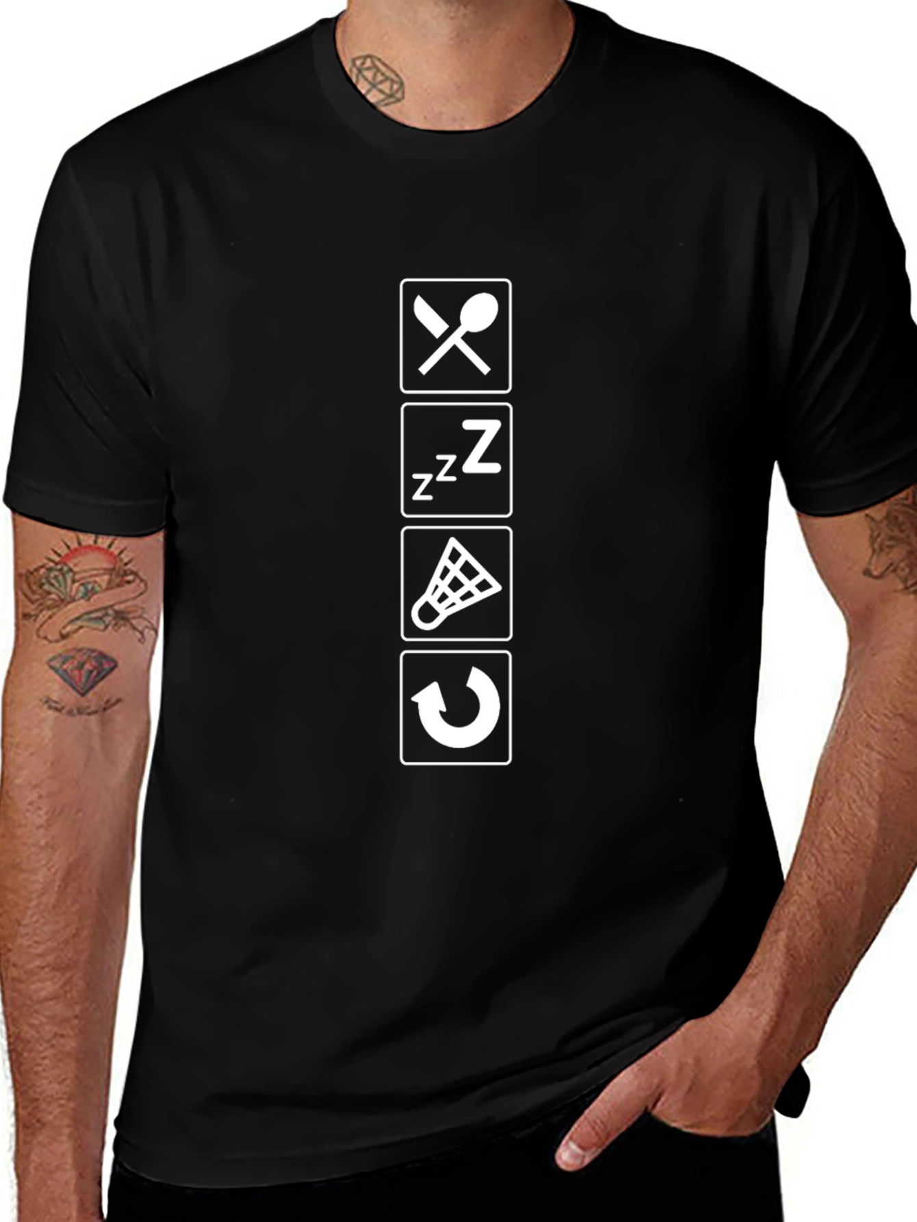 Eat Sleep Badminton Repeat Black T-Shirt