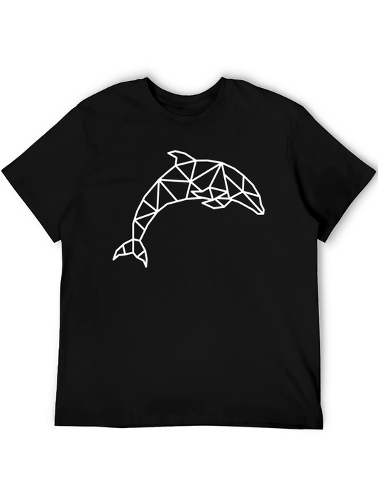 Geometric Dolphin Graphic Black Tee Shirt