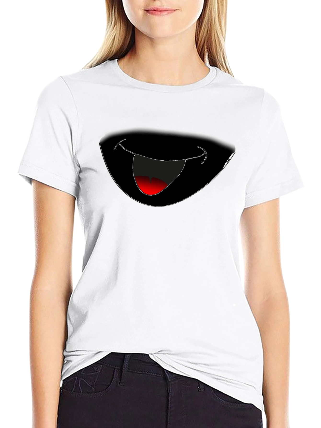 Funny Grinning Mouth Graphic Black T-Shirt