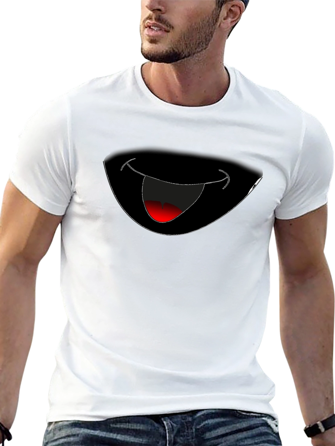 Funny Grinning Mouth Graphic Black T-Shirt