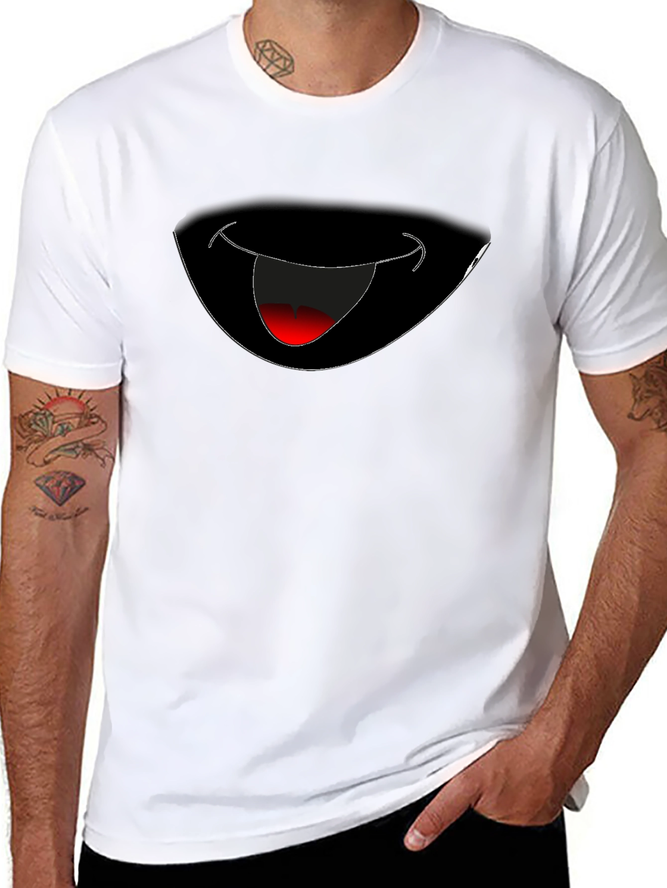 Funny Grinning Mouth Graphic Black T-Shirt