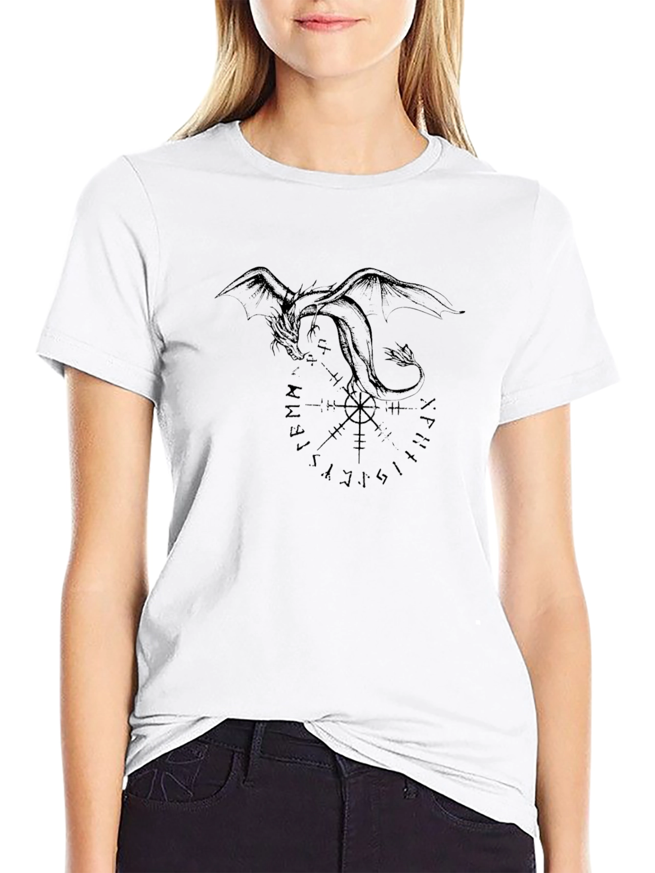 Dragon & Rune Circle Graphic Tee - Black