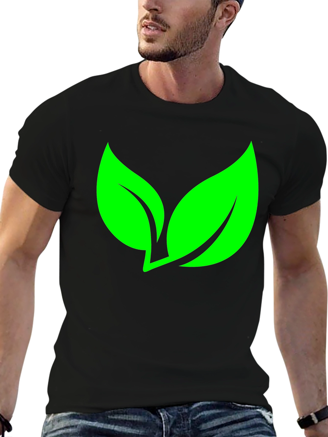 Eco-Friendly Leaf Graphic Black T-Shirt