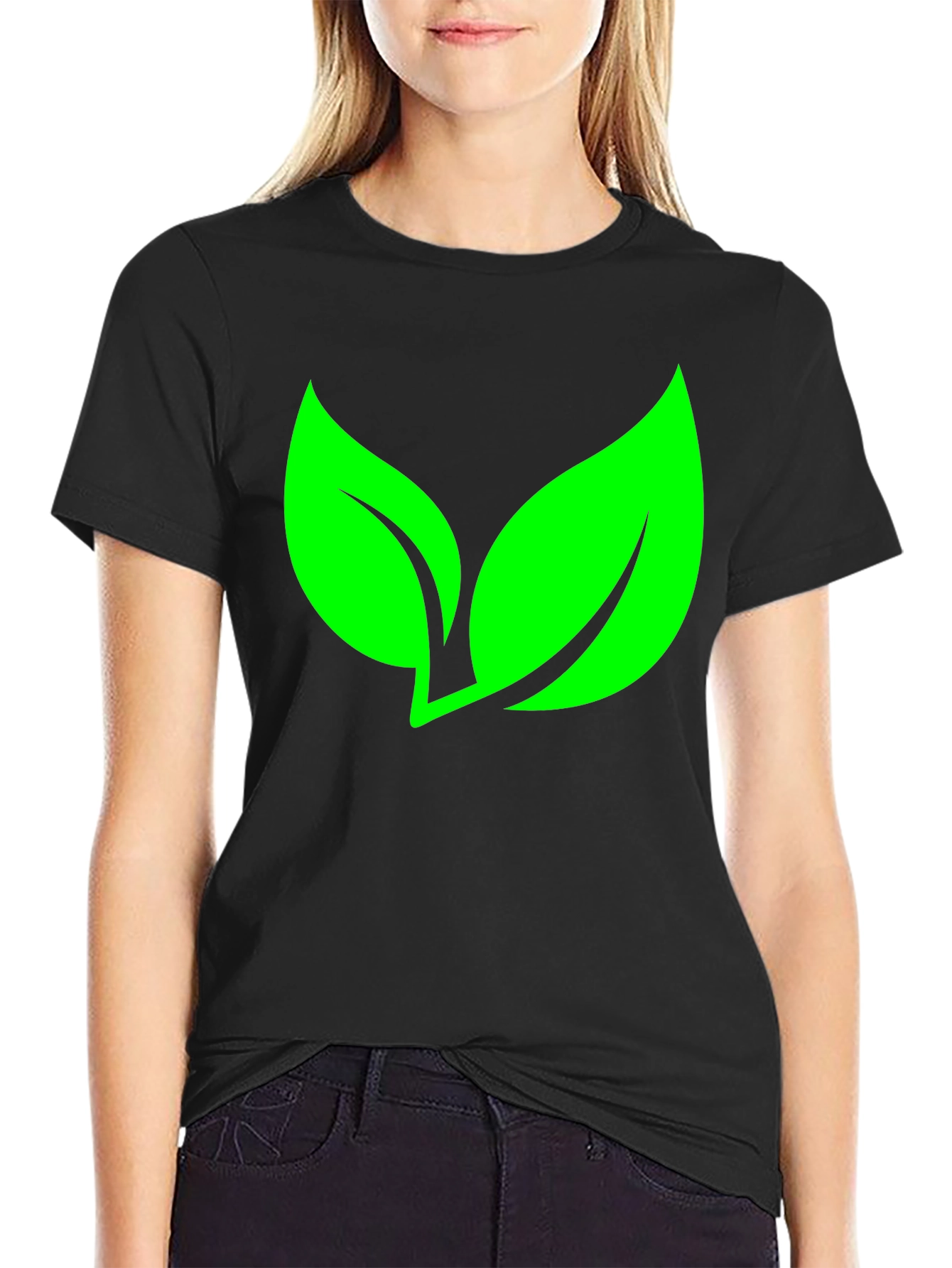 Eco-Friendly Leaf Graphic Black T-Shirt