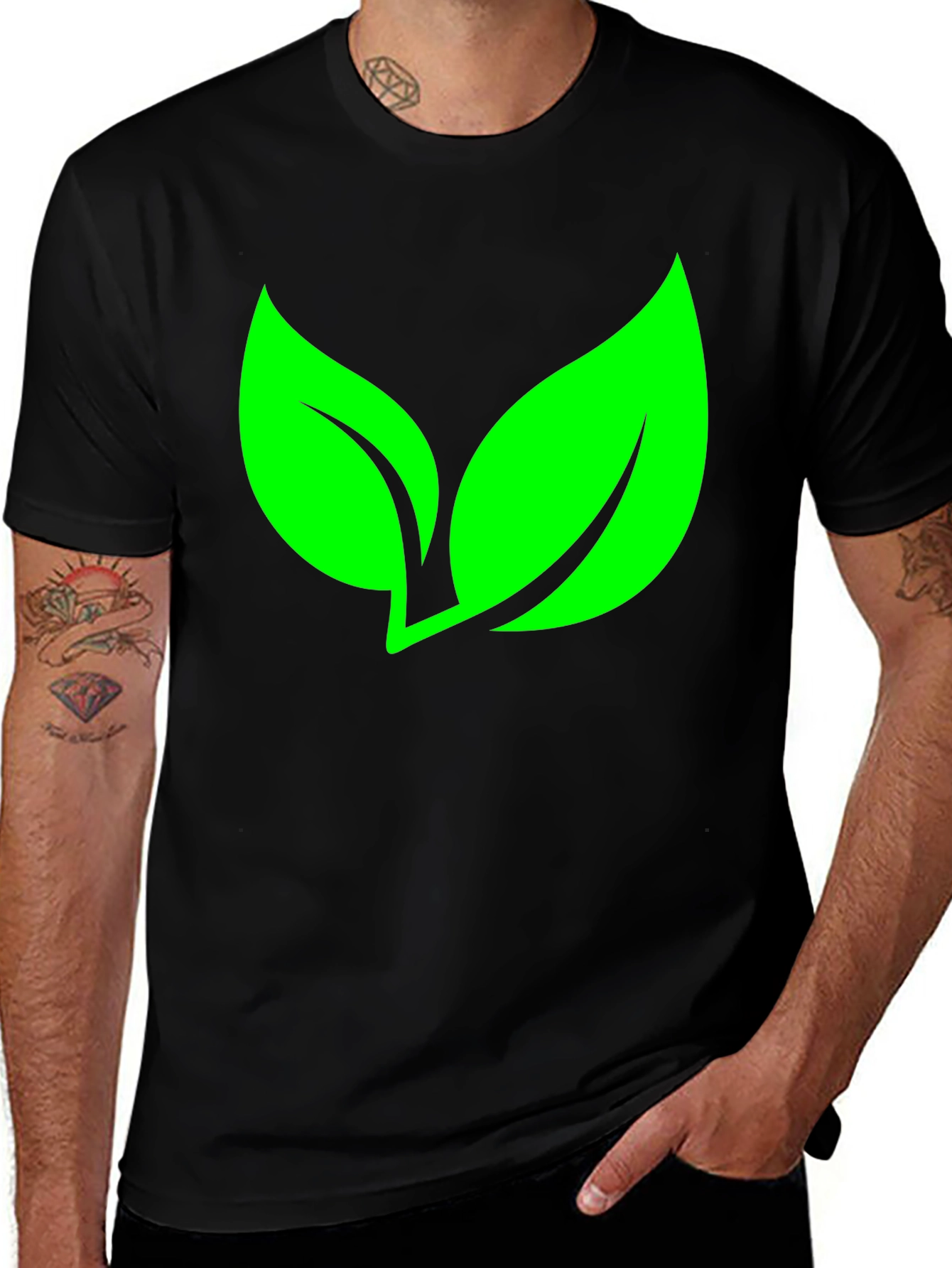 Eco-Friendly Leaf Graphic Black T-Shirt