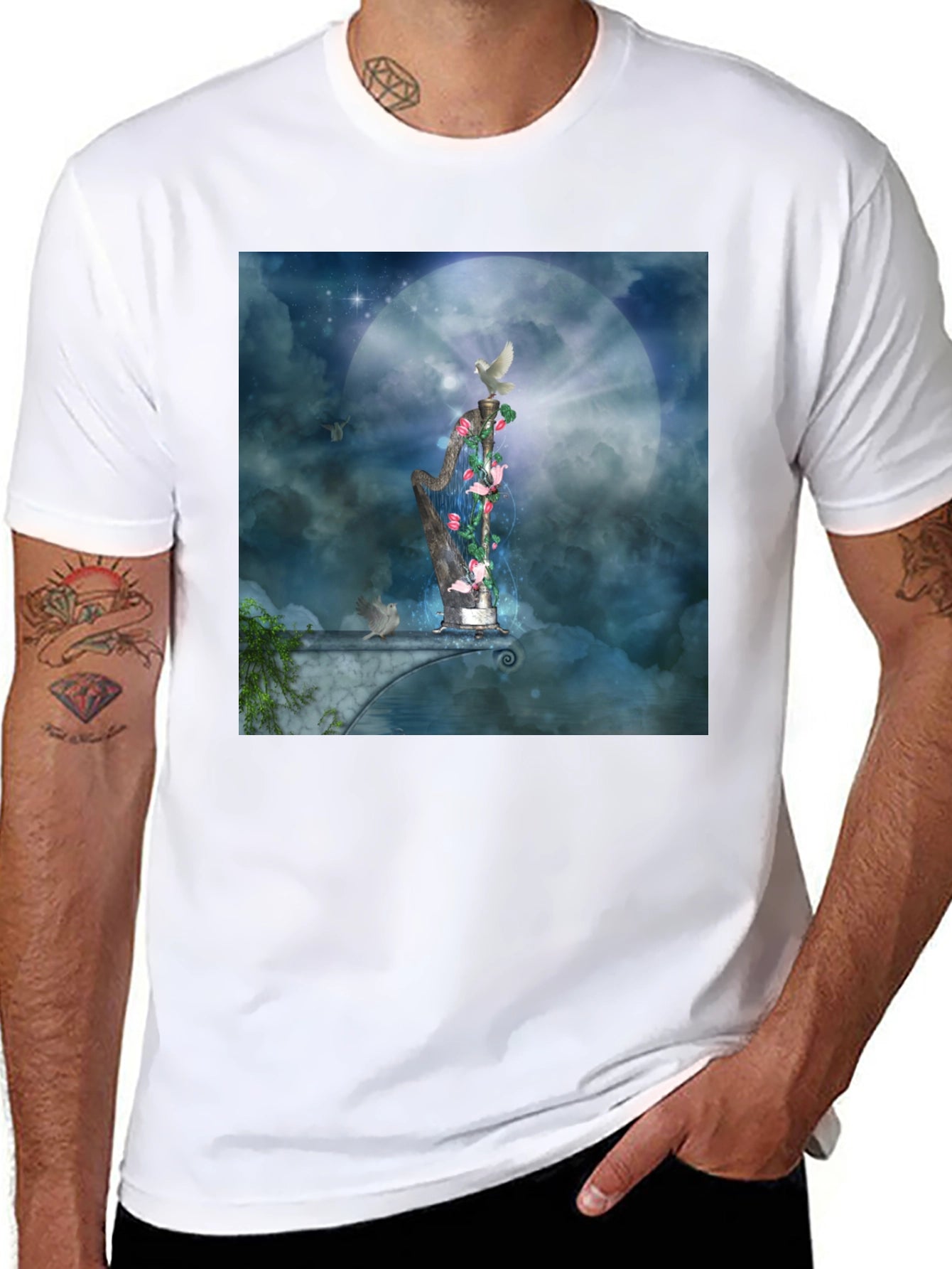 Artistic Harp Graphic T-Shirt