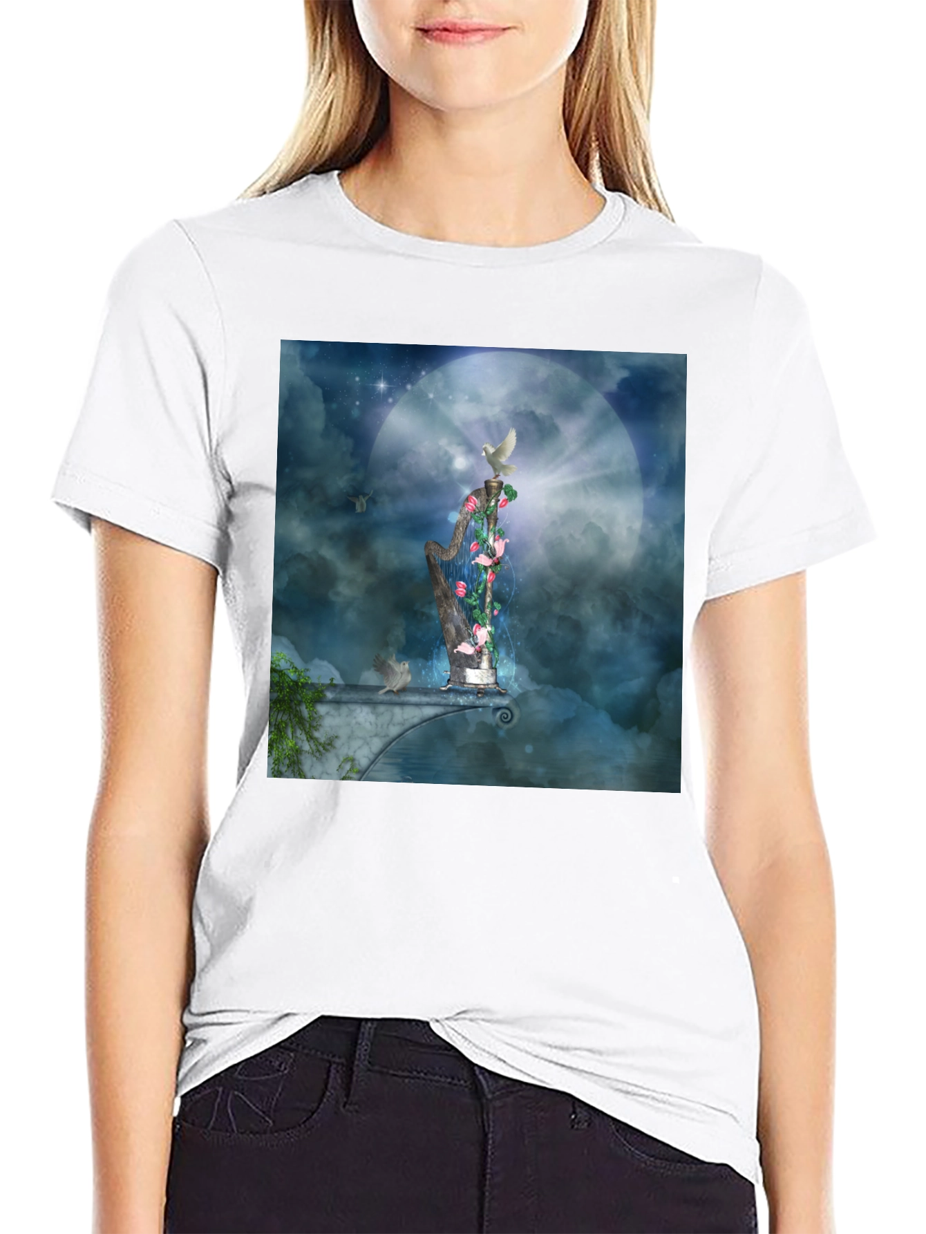 Artistic Harp Graphic T-Shirt