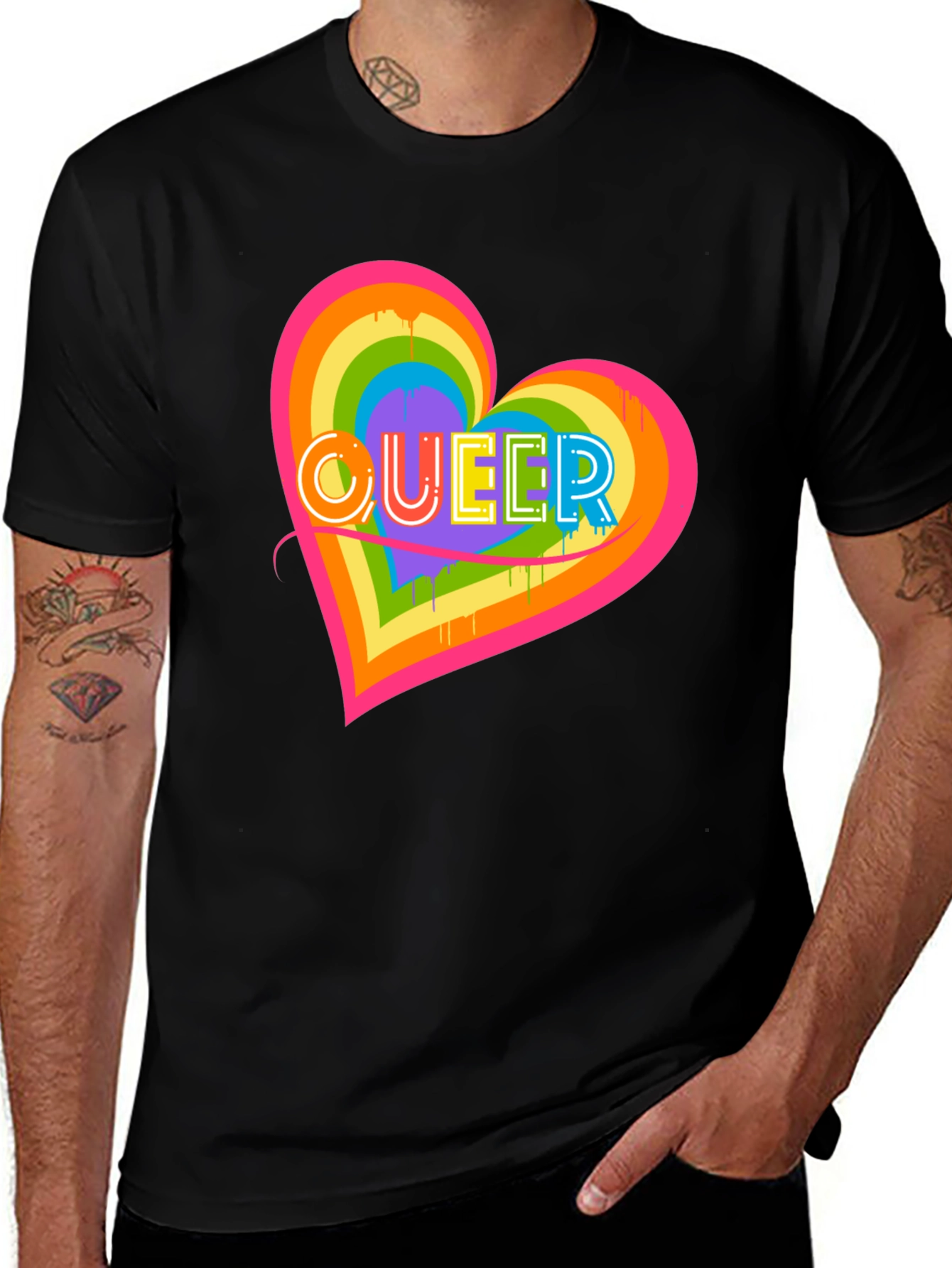 Queer Heart Graphic T-Shirt Pride Month LGBT Rainbow Tee