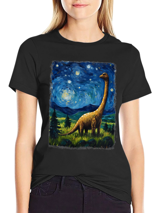 Starry Night Brontosaurus Graphic T-Shirt