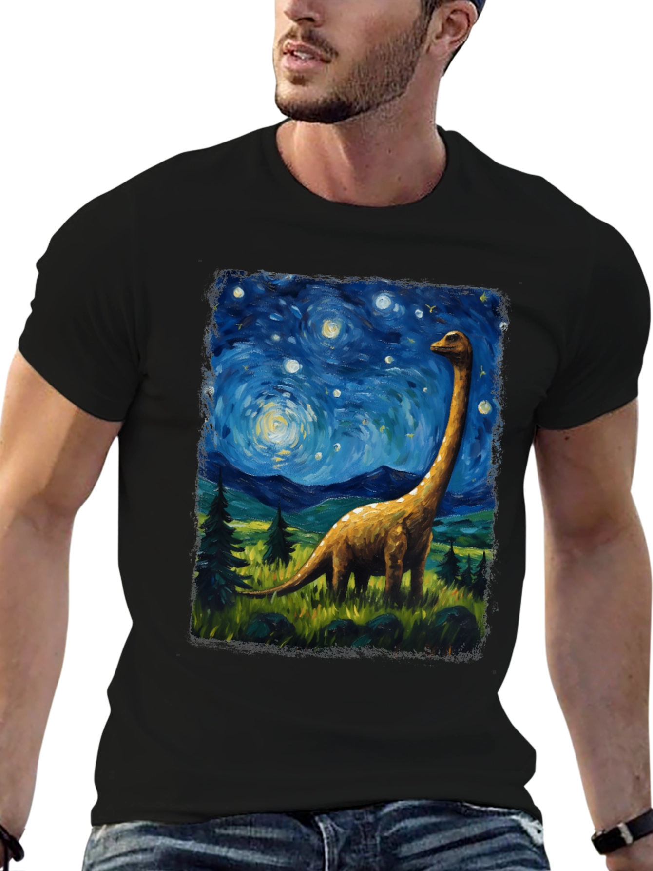 Starry Night Brontosaurus Graphic T-Shirt