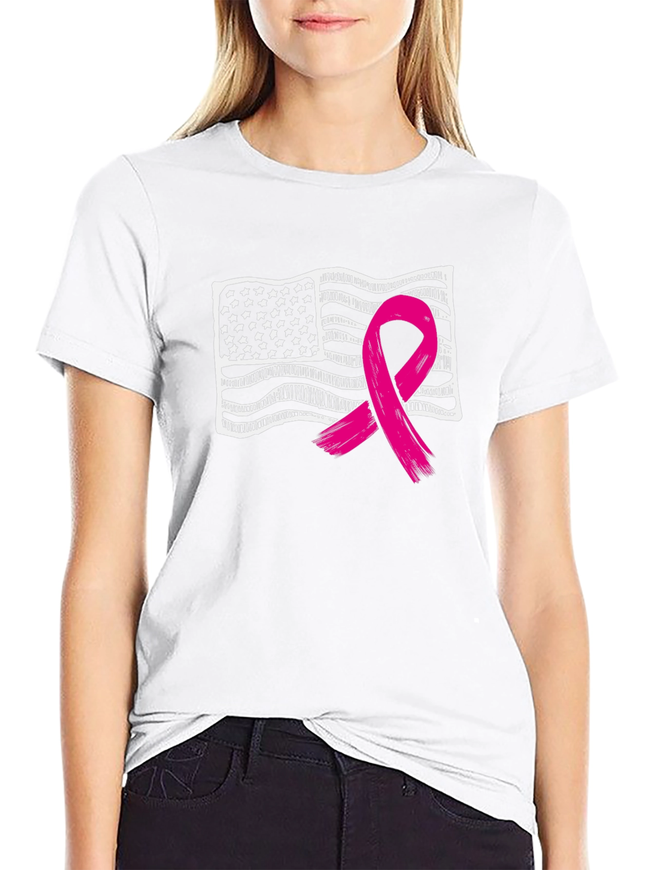 Breast Cancer Awareness American Flag T-Shirt