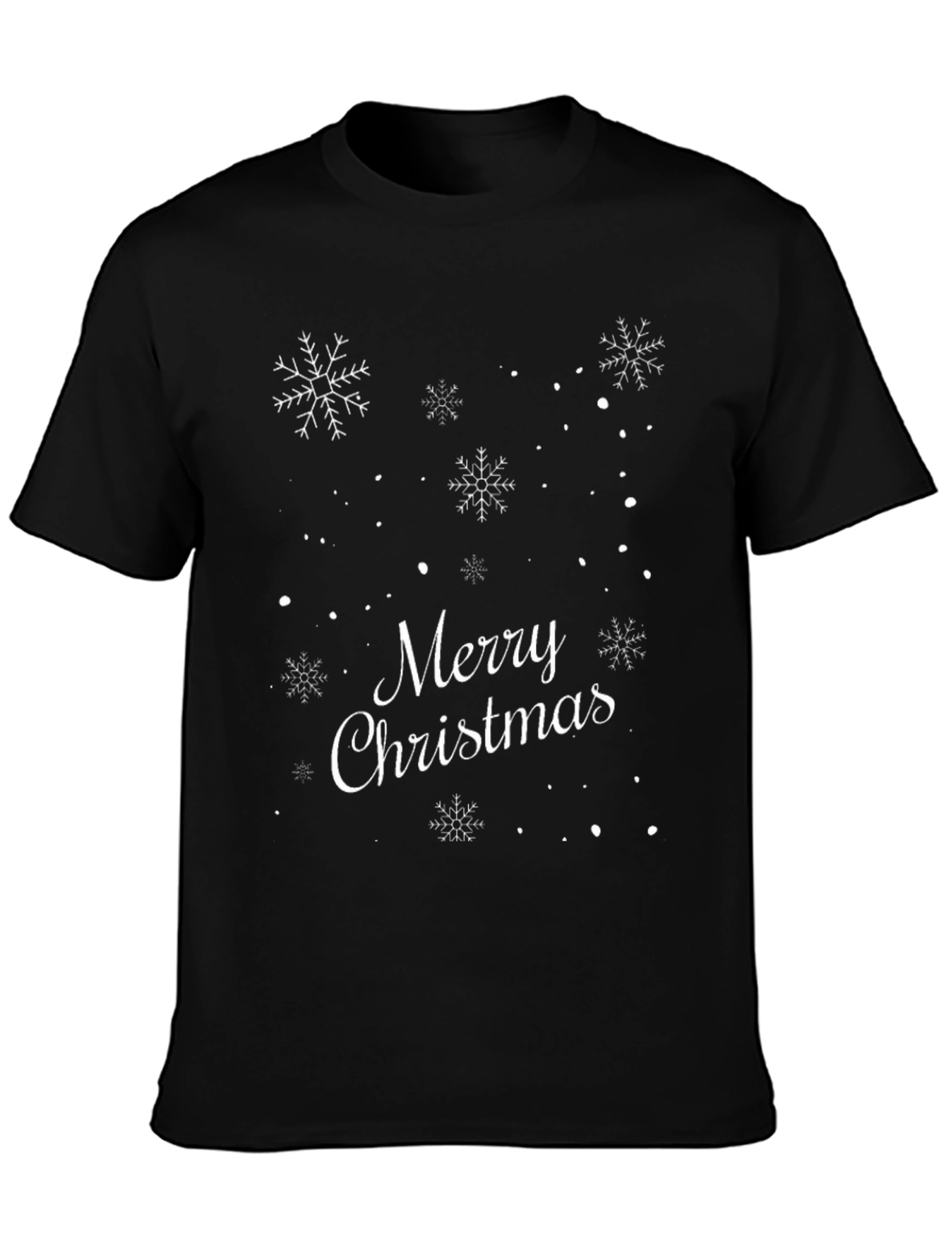 Merry Christmas Snowflakes Black T-Shirt