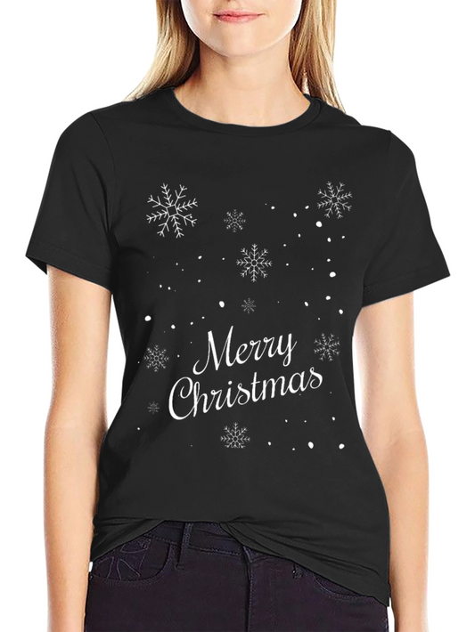 Merry Christmas Snowflakes Black T-Shirt