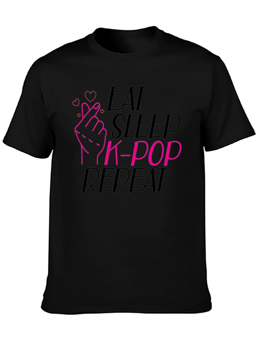 Eat Sleep K-Pop Repeat Black T-Shirt