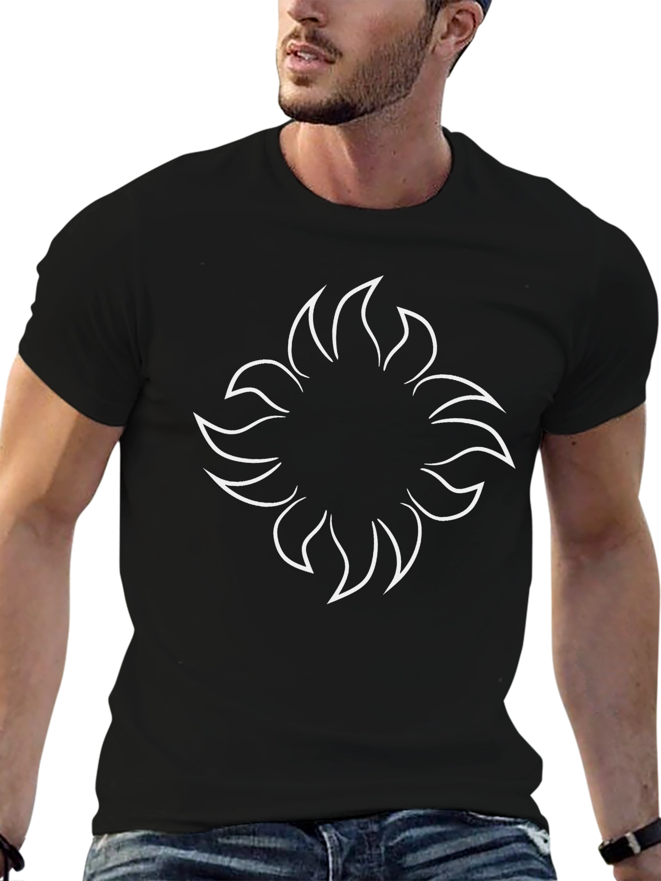 Abstract Sun Graphic Black T-Shirt
