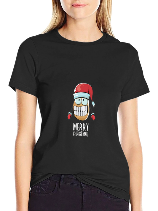 Merry Christmas Cartoon Potato Black T-Shirt