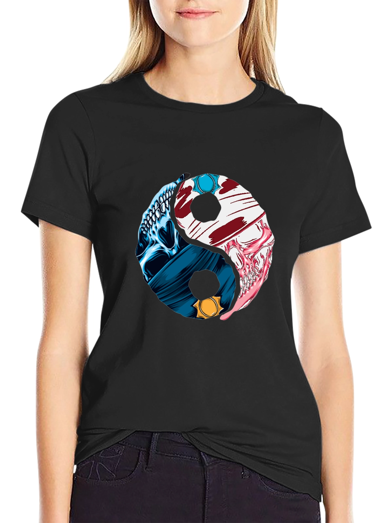 Yin Yang Skull Graphic T-Shirt