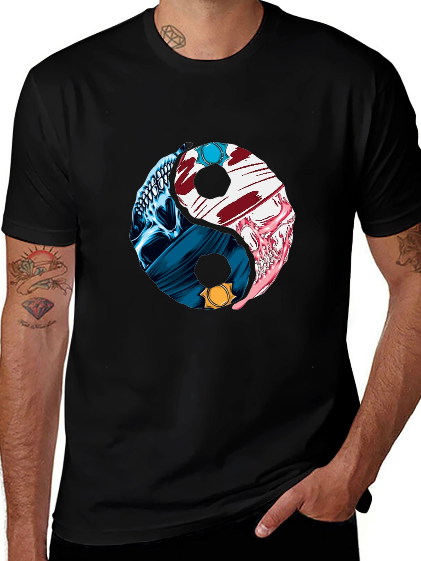 Yin Yang Skull Graphic T-Shirt