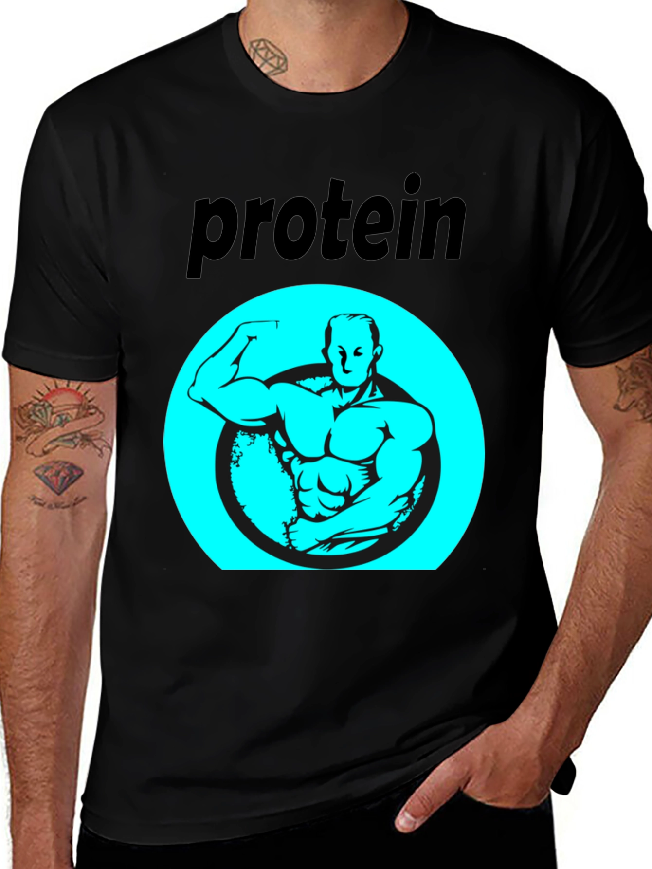 Protein Power T-Shirt - Black Gym Bodybuilding Design