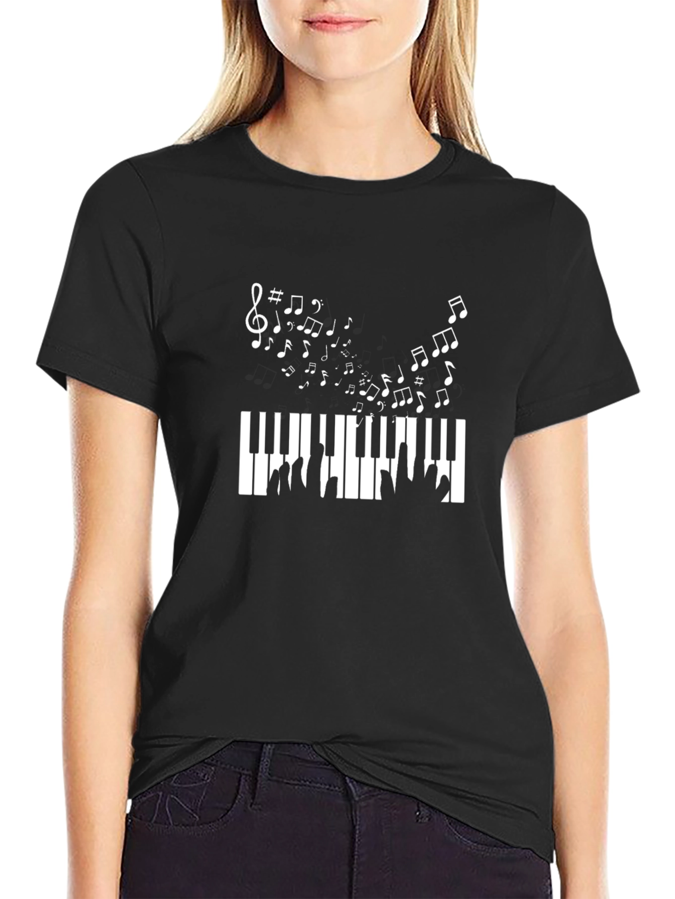 Piano Keys & Music Notes Graphic Tee - Black