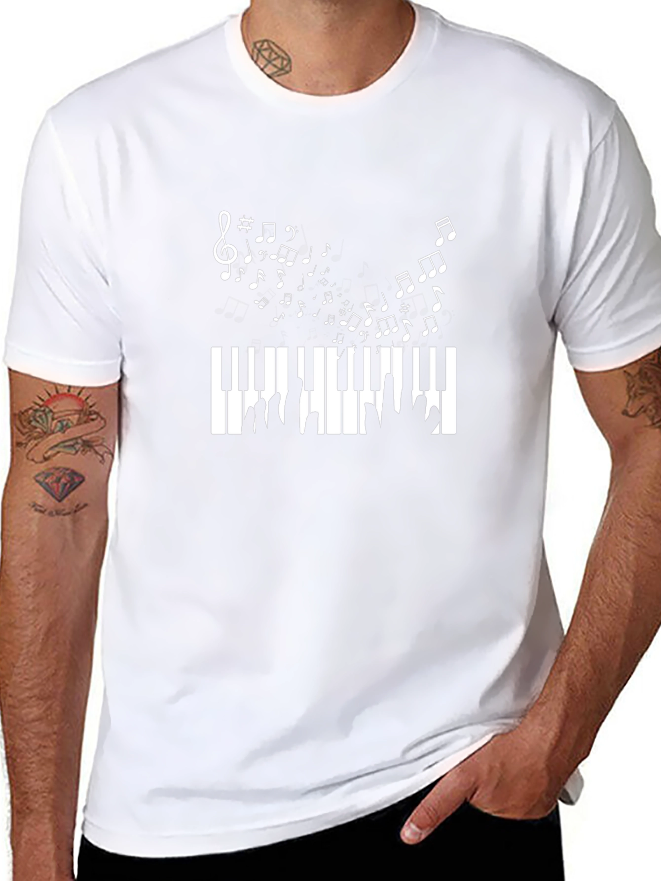Piano Keys & Music Notes Graphic Tee - Black