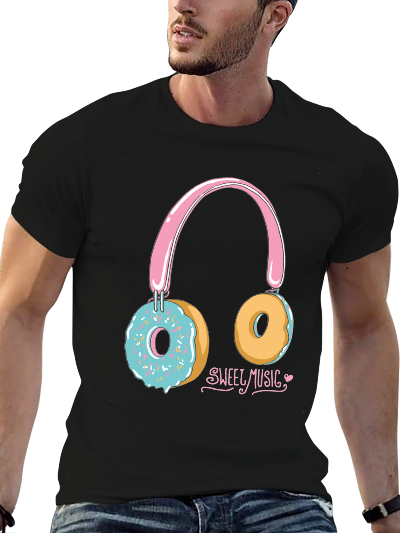 Sweet Music Donut Headphone Graphic Tee - Black