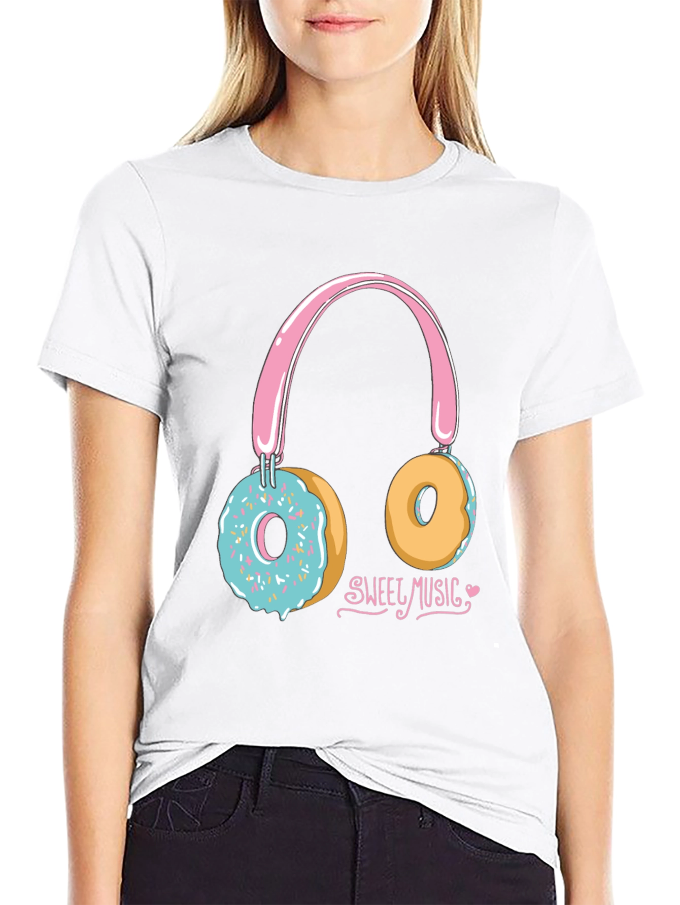 Sweet Music Donut Headphone Graphic Tee - Black