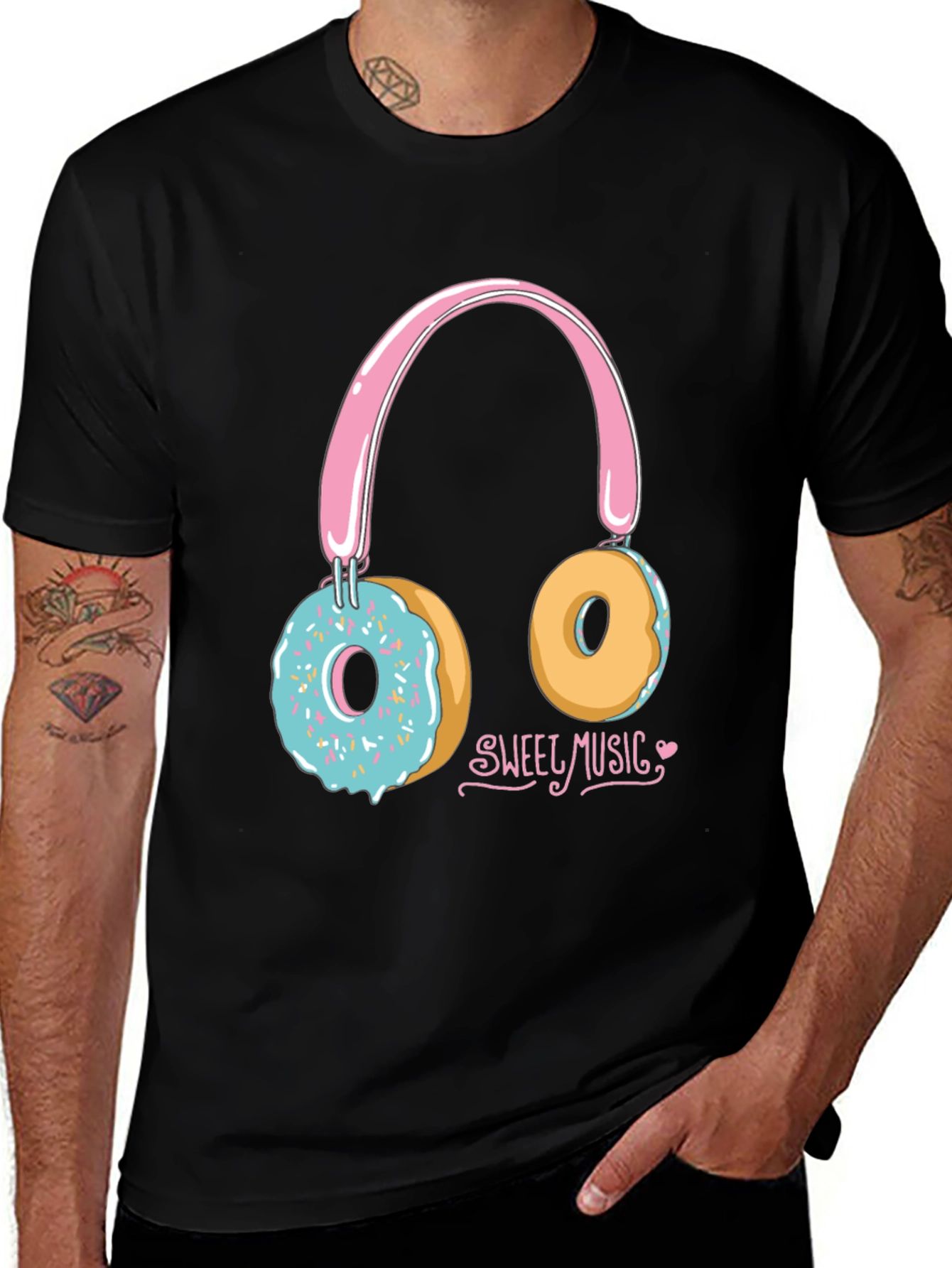 Sweet Music Donut Headphone Graphic Tee - Black