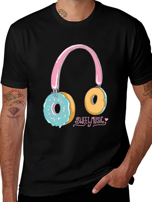 Sweet Music Donut Headphone Graphic Tee - Black